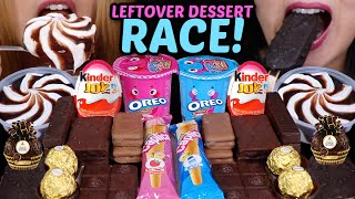 ASMR LEFTOVER DESSERT RACE BLUE VS PINK CHOCOLATE DIP CUPS KINDER EGGS ICE CREAM SUNDAE FERRERO [upl. by Alemaj]