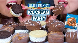 ASMR BLUE BUNNY ICE CREAM PARTY CHOCOLATE CARAMEL BROWNIE  KimampLiz ASMR [upl. by Aiker]