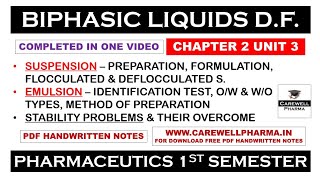 Biphasic Liquid Dosage Form complete  Suspension  Emulsion  Chapter 2 Unit 3  Pharmaceutics 1 [upl. by Crisey253]