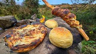 Baking bread over the camp fire in four different ways 🔥🔥🔥 [upl. by Rhody]