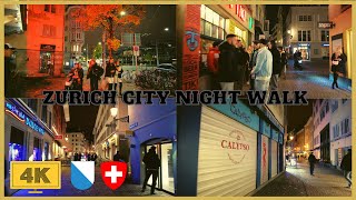 4K Zurich City Night Walk  Zurich Central  Niederdorf And Limmatquai With Sound [upl. by Eedyah611]