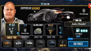 CSR 2  SUPERCAR SCIENCE  Race 60  70  Koenigsegg Jesko Absolut [upl. by Nashoma571]