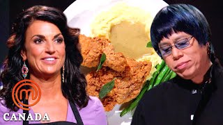 Crispy Fried Chicken Pressure Test  MasterChef Canada  MasterChef World [upl. by Kroo528]