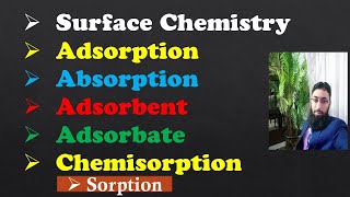 Surface chemistryAdsorptionAbsorptionAdsorbateAdsorbentSorption ChemisorptionUrdu\hindiSaad [upl. by Nyra732]