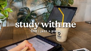 🍃 5 HOUR Study with Me  Jazz  Piano  Pomodoro 5010 [upl. by Thirza]