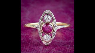 Art Deco Ruby Diamond Cluster Ring 024ct Ruby [upl. by Lundt860]