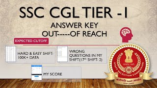 SSC CGL TIER1 ANSWEY KEY OUTOF REACH  MY SCORE 😢 HARD amp EASY SHIFT  sscchsl ssccgl ssc [upl. by O'Grady485]