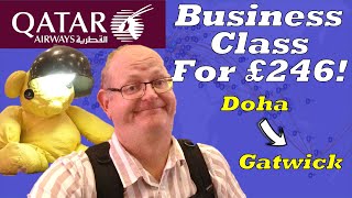 Flight Review  Qatar Airways BUSINESS CLASS Doha to London Gatwick [upl. by Norehc31]