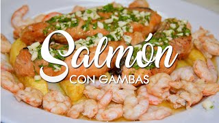 Salmón y Gambas en Salsa Verde ¡Una Delicia Fácil 🍤  Patatas Fritas Crujientes 🌟 [upl. by Kori889]