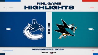 NHL Highlights  Canucks vs Sharks  November 2 2024 [upl. by Blackmore]