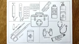 First Aid kit drawingFirst aid box items drawing World First Aid day drawing [upl. by Goode332]