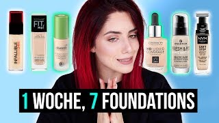 Ich teste 7 Tage JEDEN TAG eine DROGERIE Foundation XXL Foundation vergleich [upl. by Tegdig]