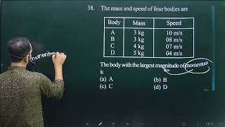 Problem38 forces and laws of motion Numericals for 102 Entrance  The mass and speed of four bodie [upl. by Giuseppe]