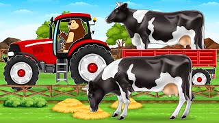 Farmer And Tractor  Cow Transport on Trailer  Building a Dairy Barn  Vehicles Farm [upl. by Tiemroth879]