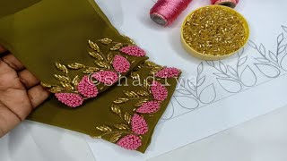 Hand embroidery silk thread french knot sleeve designkurti sleeve embroidery design [upl. by Wilkey]