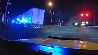 Dashcam video shows man leading Columbus officers on a chase in a semi hitting cruiser [upl. by Ettevey440]