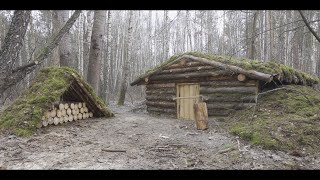 building bushcraft survival Dugout shelter  alone in dark forest  no talking [upl. by Yankee]