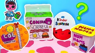 ABRIENDO JUGUETES CASEROS LOL SURPRISE KINDER SORPRESA Y NUM NOMS [upl. by Shiller]