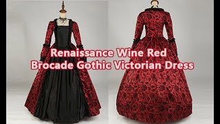 Renaissance Marie Antoinette Wine Red Brocade Gothic Victorian Dress Women Vampire Cosplay Gown [upl. by Beffrey975]