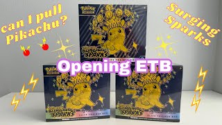 NEW Surging Sparks ETB Box Opening  Is it worth opening ETB  Pull Rates pikachu pokemon viral [upl. by Eelynnhoj]