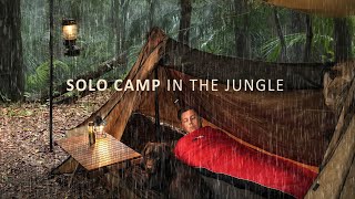 SOLO JUNGLE CAMP  Surprised by HEAVY RAIN  Relaxing cozy camping ASMR [upl. by Esinart]