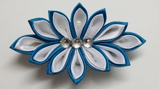 How to make kanzashi flower hairclipkanzashi tutorialdiy flores de cinta [upl. by Junius25]