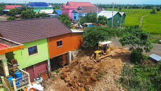 Amazing Incredible Pour Soil Drop under the House to Prevent Flooding by 5 Tonne Truck in Process [upl. by Arvie]