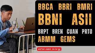 ANALISA SAHAM 29 AGUSTUS 2024 BBCA BBRI BMRI BBNI ASII BRPT BREN CUAN PTRO ABMM GEMS [upl. by Bravar]