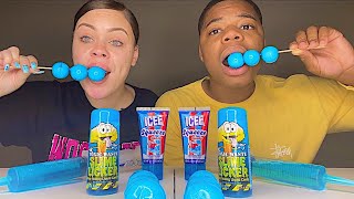 ASMR BLUE FOOD PLANET GUMMY JELLY SOUR GEL SHOOTER ROLLING CANDY MUKBANG  EATING SOUNDS [upl. by Katey698]