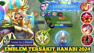 SETTINGAN EMBLEM HANABI TERSAKIT 2024 DAMAGENYA GAK NGOTAK BEST BUILD TERSAKIT  MLBB [upl. by Chabot]