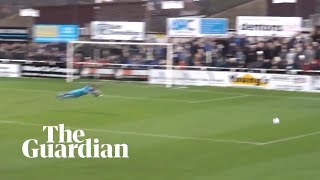 Hemel Hempstead goalkeeper sarcastically dives after longrange strike [upl. by Ahseenat]