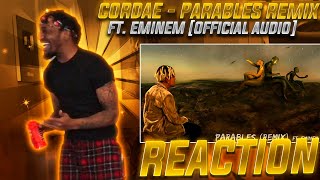 EMINEM STILL BEING EMINEM  Cordae  Parables Remix FT Eminem REACTION [upl. by Ailedo]