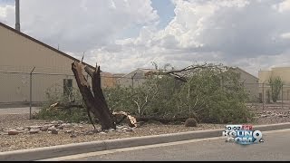 Powerful storm flips over retired F16 leaves widespread mess at DMAFB [upl. by Colp]