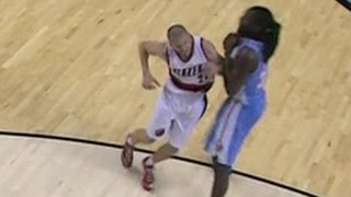 Steve Blake drops Kenneth Faried Denver Nuggets at Portland Trail Blazers [upl. by Terrena655]