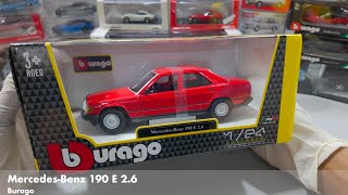 Classic Elegance Red Mercedes Benz 190 E 26 by Burago in 124 Scale [upl. by Aisyram284]