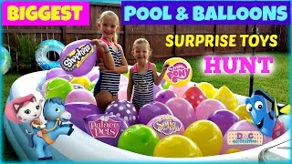 BIGGEST POOL amp BALLOONS  Surprise Toys Hunt Shopkins My Little Pony Sofia the First Finding Dory [upl. by Jim498]