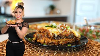 CHEESY BEEFY ENCHILADA CASSEROLE With the BEST RED ENCHILADA SAUCE Perfect GROUND BEEF Recipe [upl. by Sloane]