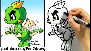 How to Draw a Cartoon Dragon  How to Draw Easy Things  Fun2draw Cute Art Free Art Lessons [upl. by Halivah]