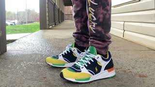 Polo Ralph Lauren Trackster 200 navy royal yellow green  on foot shoe review [upl. by Hameean]