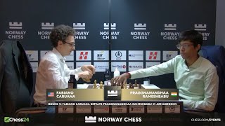 Fabiano Caruana vs Praggnanandhaa  Norway Chess 2024  R9 [upl. by Aicilram]