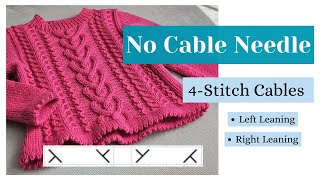 No Cable Needle  Knit a 4st Left Leaning amp Right Leaning Cable [upl. by Donadee999]