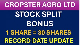 💥 1 SHARE  30 SHARES💥 CROPSTER AGRO LTD share latest news 💥 stock split💥 bonus 💥 record date update [upl. by Aniraad724]