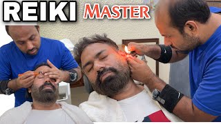 Reiki master Head massage back massage with Fire Ear removal 💈ASMR Relaxation [upl. by Ferne134]