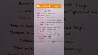 Biodata  Biodata Formate  shorts [upl. by Sasnett]