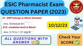 ESIC Pharmacist Exam Memory Based Question ESIC Pharmacist Exam 10122023 [upl. by Gadmon]