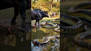 Big python hunts wild buffalo in the lake youtubeshorts snake pythonsnake animals rareanimals [upl. by Salbu]