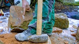 NATURSTEINE FÜR MAUER VORBEREITEN BEHAUEN BEARBEITEN SANDSTEIN MAUERN BAUEN BAUSTELLEN ANLEITUNG [upl. by Sura]