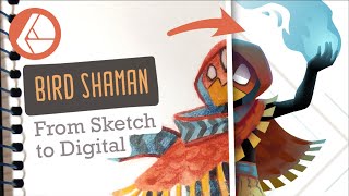 Bird Shaman from Sketch to Digital  Speed Art in Affinity Designer [upl. by Octavius]