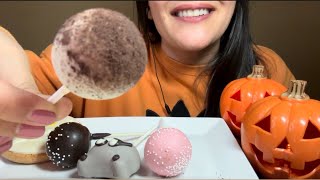 ASMR STARBUCKS HALLOWEEN CAKE POPS MUMMY COOKIE GLINDAS PINK POTION EATING SOUNDS LIGHT WHISPERS [upl. by Shultz]