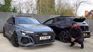 2022 AUDI RS3 vs VW MK8 GOLF R  Comparison Test [upl. by Nnaxor897]